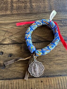 Our Lady Charm Blue Beaded Bracelet